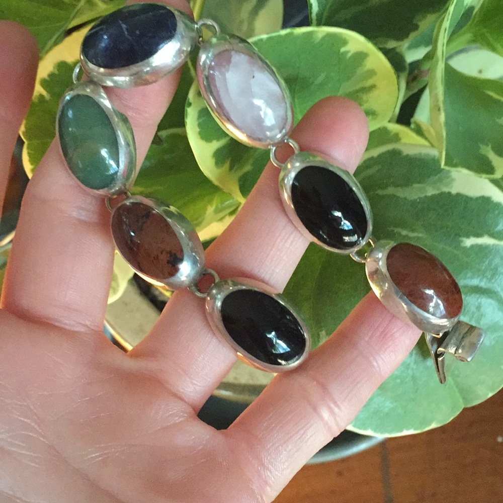 Chunky sterling semi precious stone bracelet